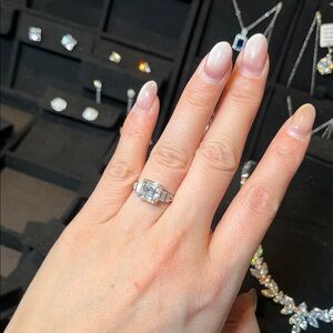 Sterling Silver Clear Moissanite Engagement Ring - Classic White